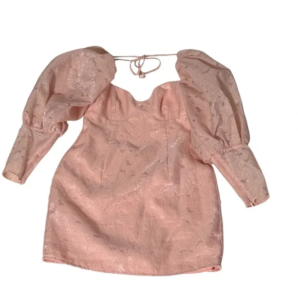 ASOS NWT Milkmaid Mini Dress Jacquard Puffy Bishop Sleeves Coquette Tie Back 6 - Picture 3 of 10